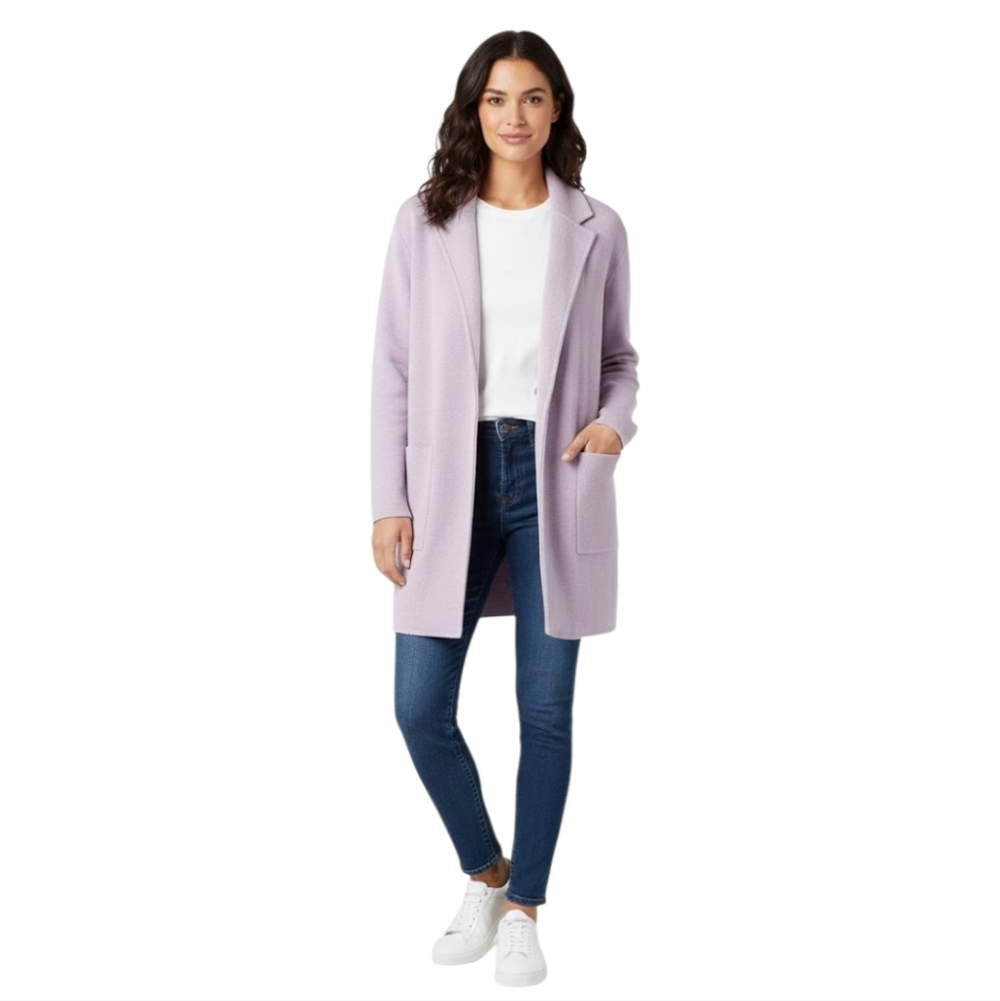 J. Crew 365 Lilac Purple Sophie Open-Front Wool Blend Knit Sweater-Cardigan